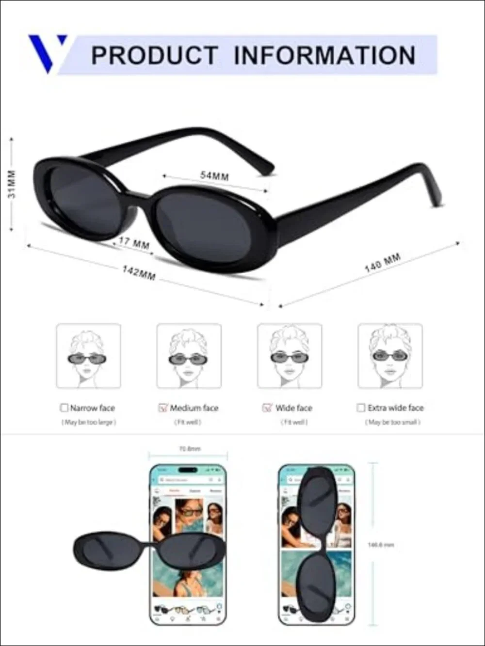 Polarized Retro Oval Sunglasses Small 90s UV400